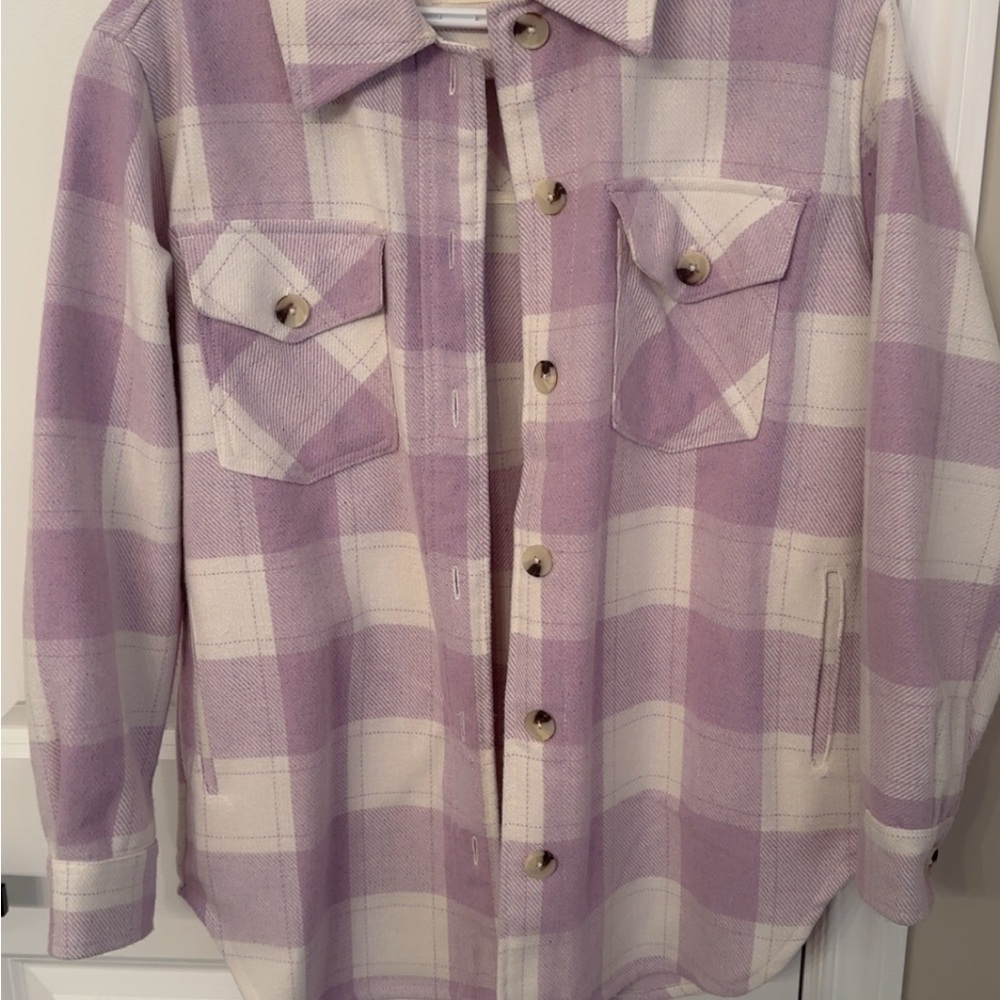 RD Style Purple and Cream Plaid Button-Up Shacket